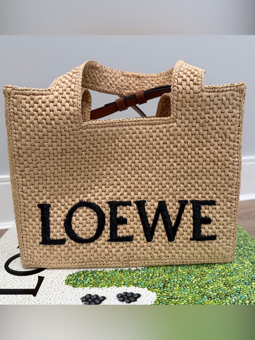 Small Loewe Natural Woven Tote with Black Logo - Picture 1 of 11